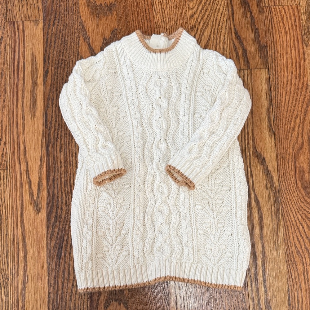 Hope & Henry Cream Cable Knit Dress 3-6M